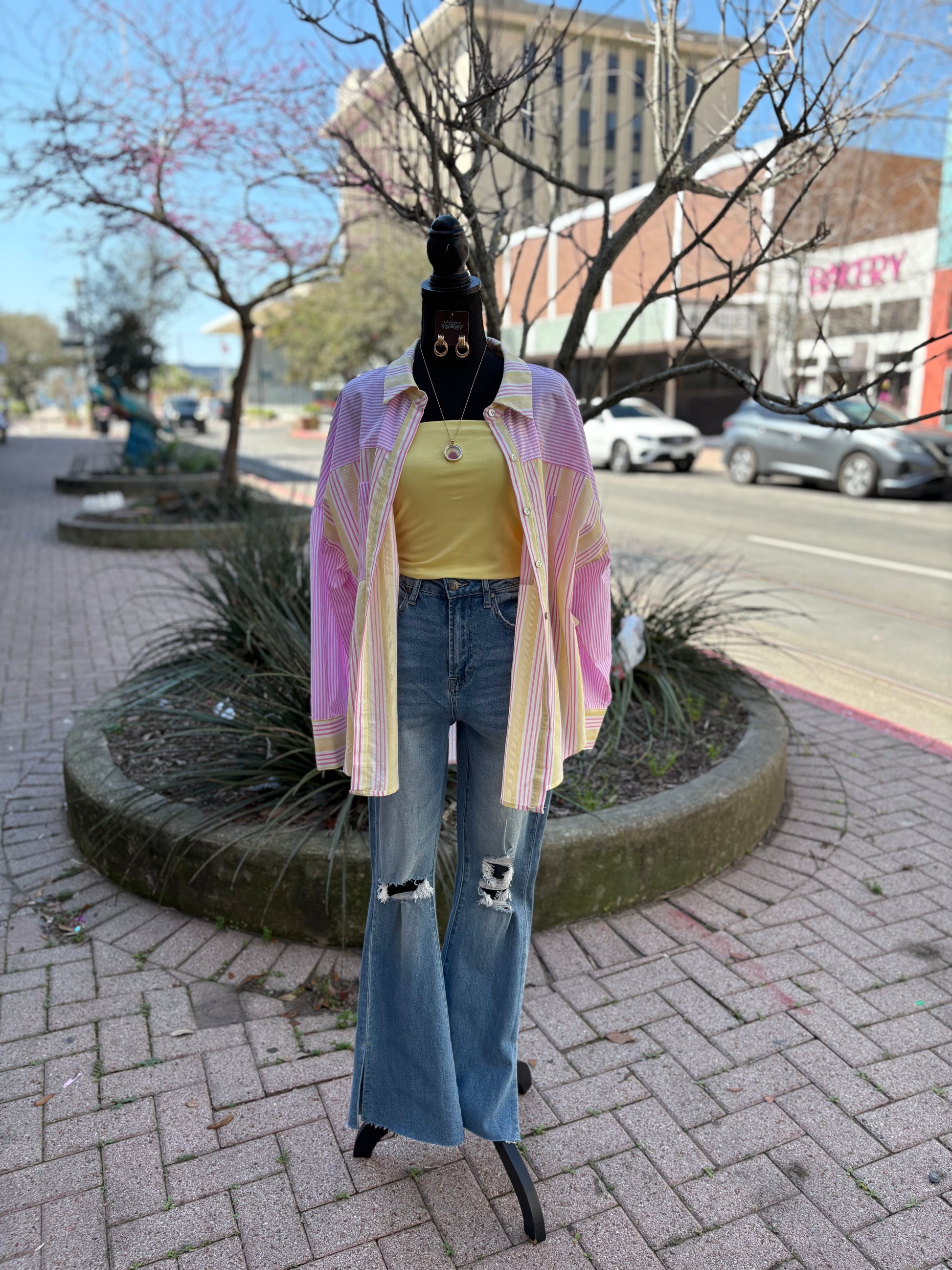 Plus Size Saffron Stripe Button Down Top