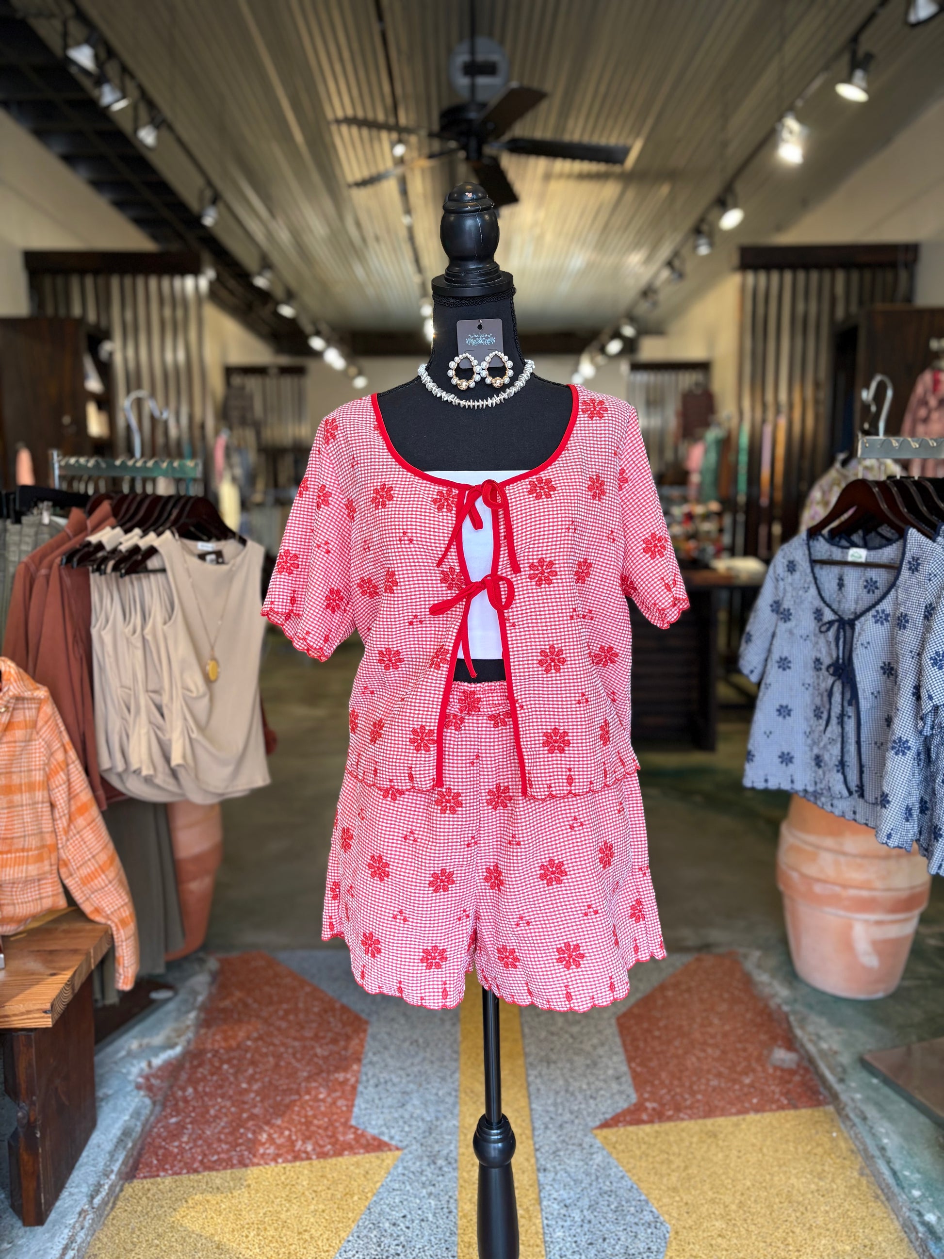 Wild Child Embroidered Shorts - Red