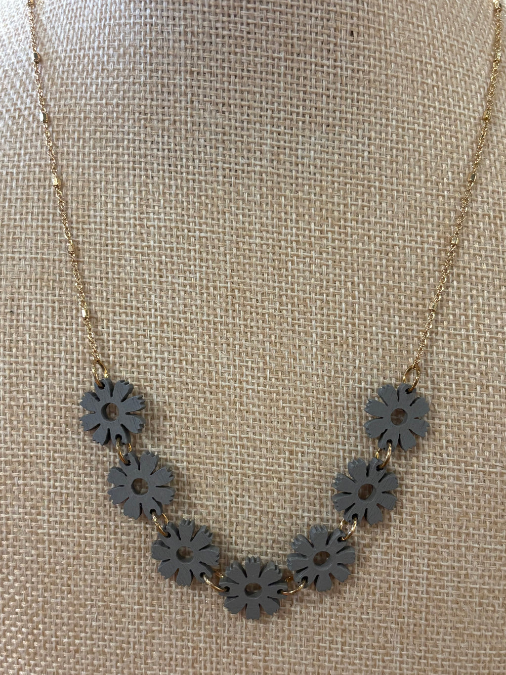 Gray Wooden Flower Necklace