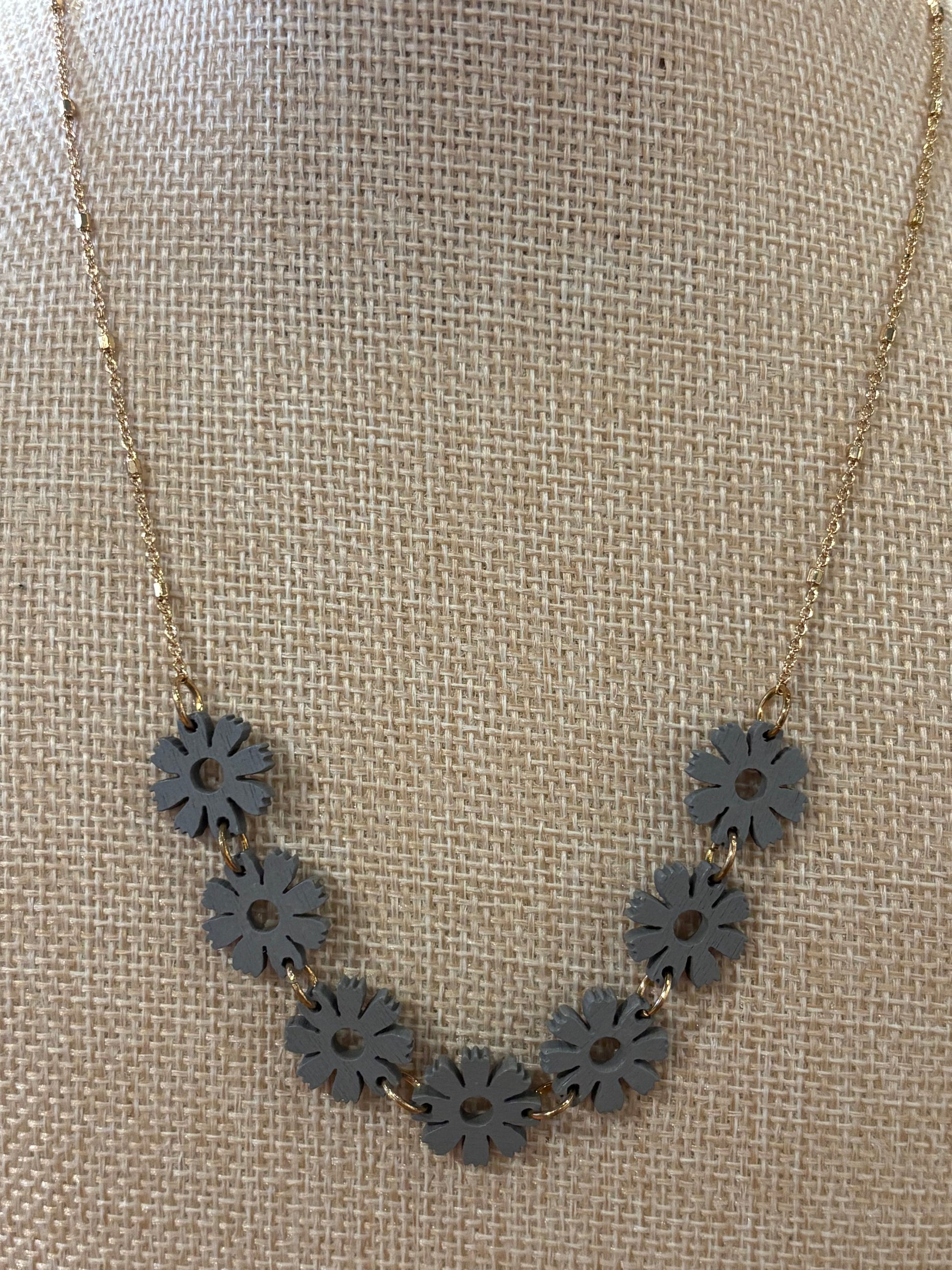 Gray Wooden Flower Necklace