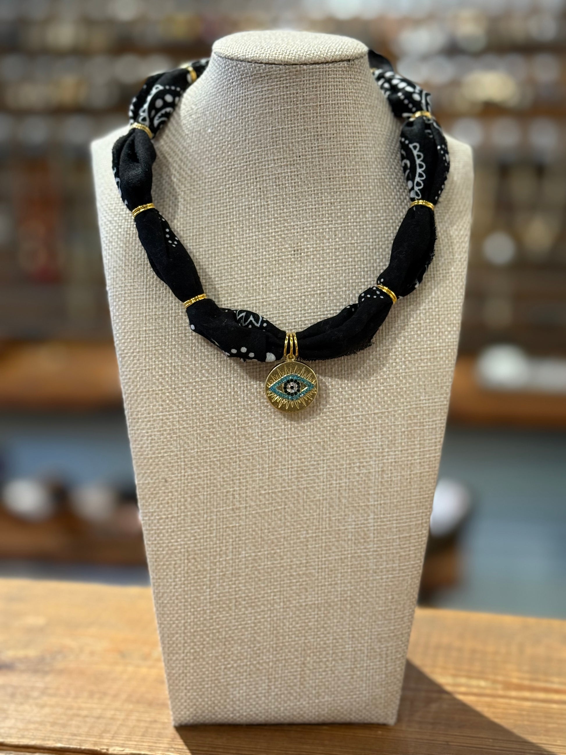 Costal Cowboys Bandana Necklace - Black Evil Eye
