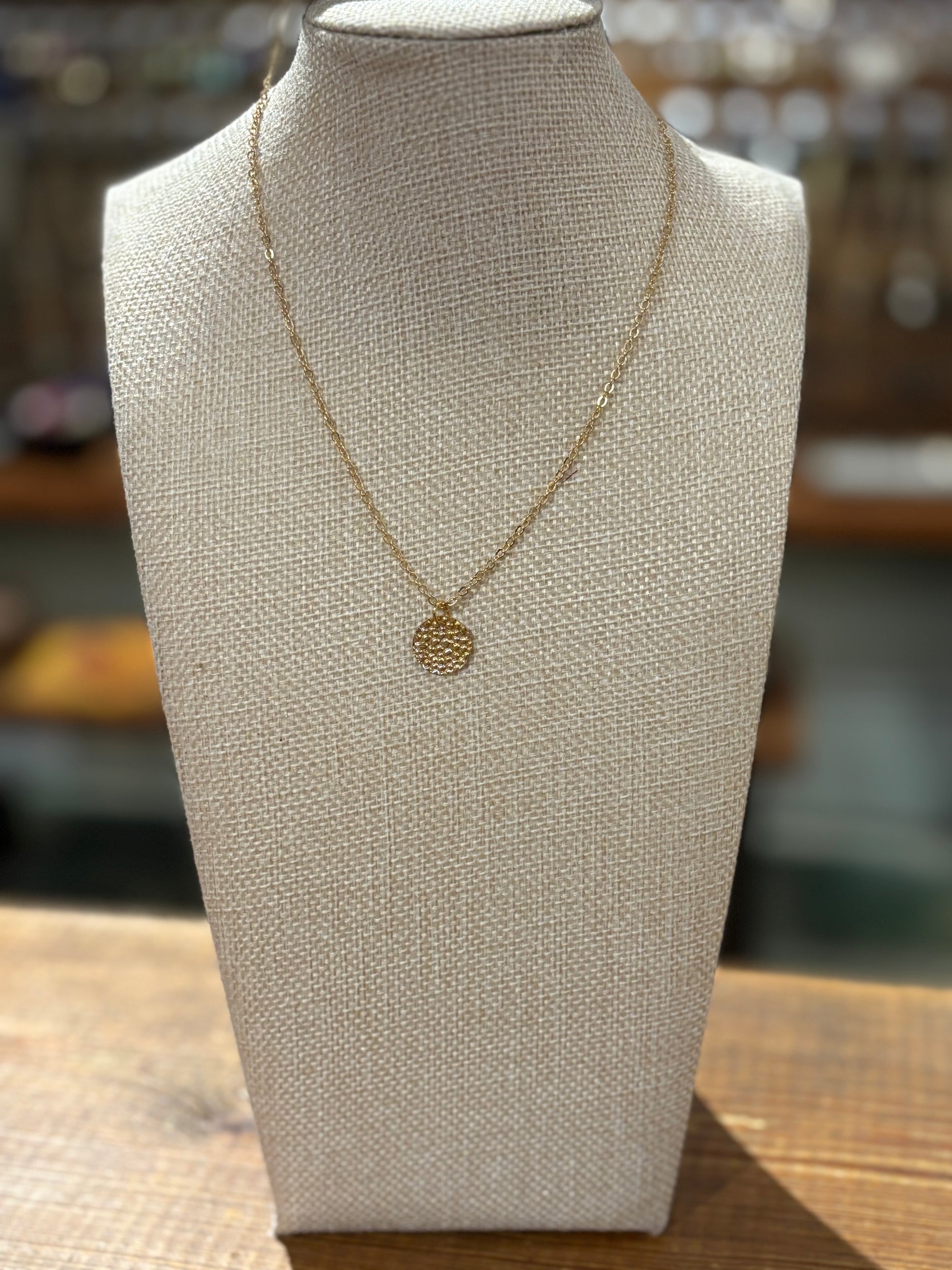 Hammered Gold Little Disc Necklace
