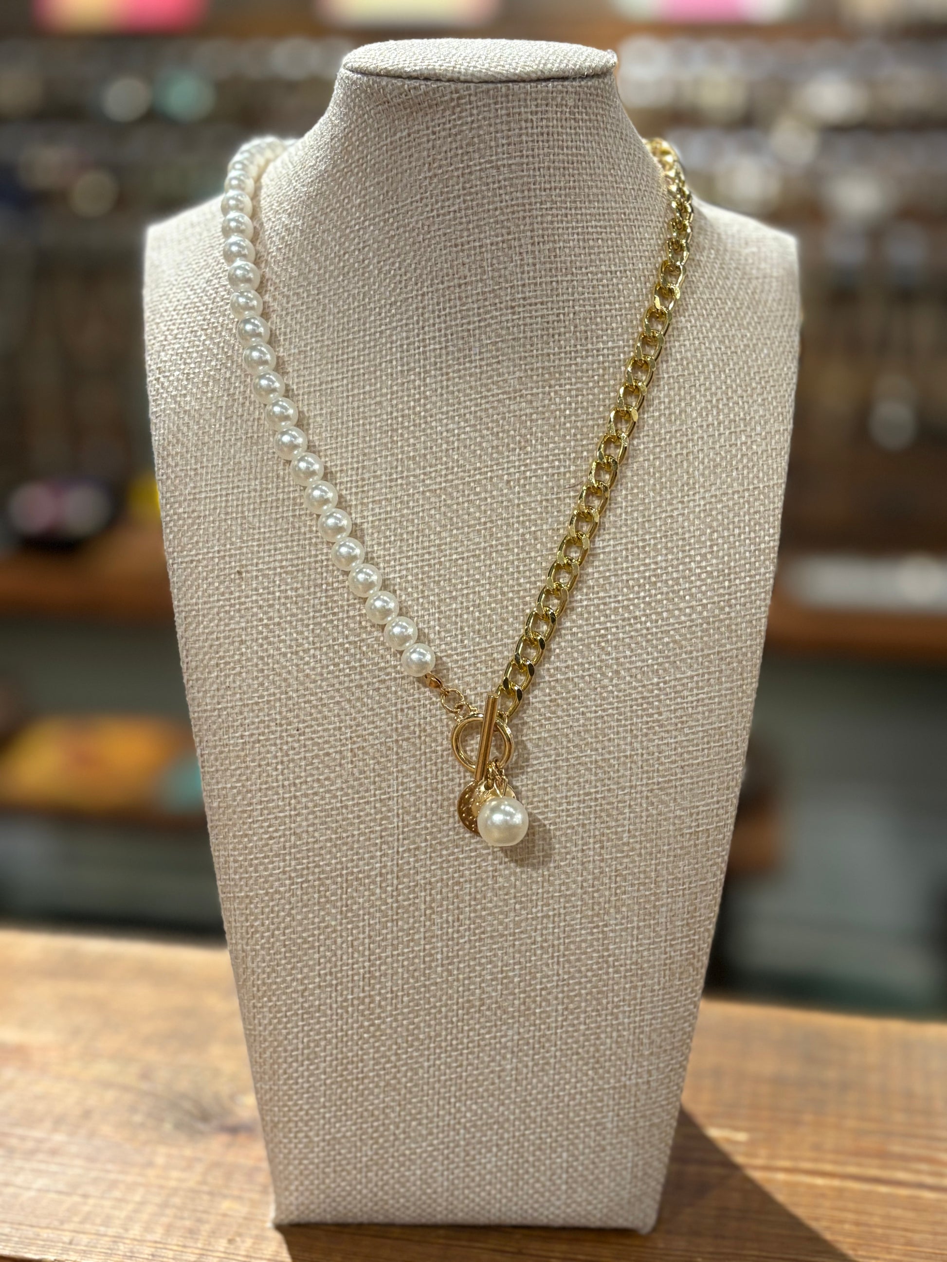 Half Chain Half Pearl Necklace