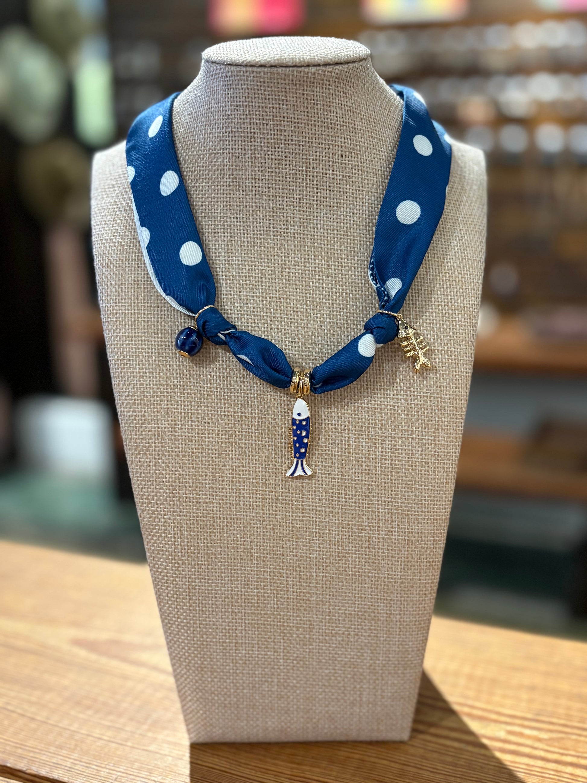 Fish Polka Dot Scarf Necklace