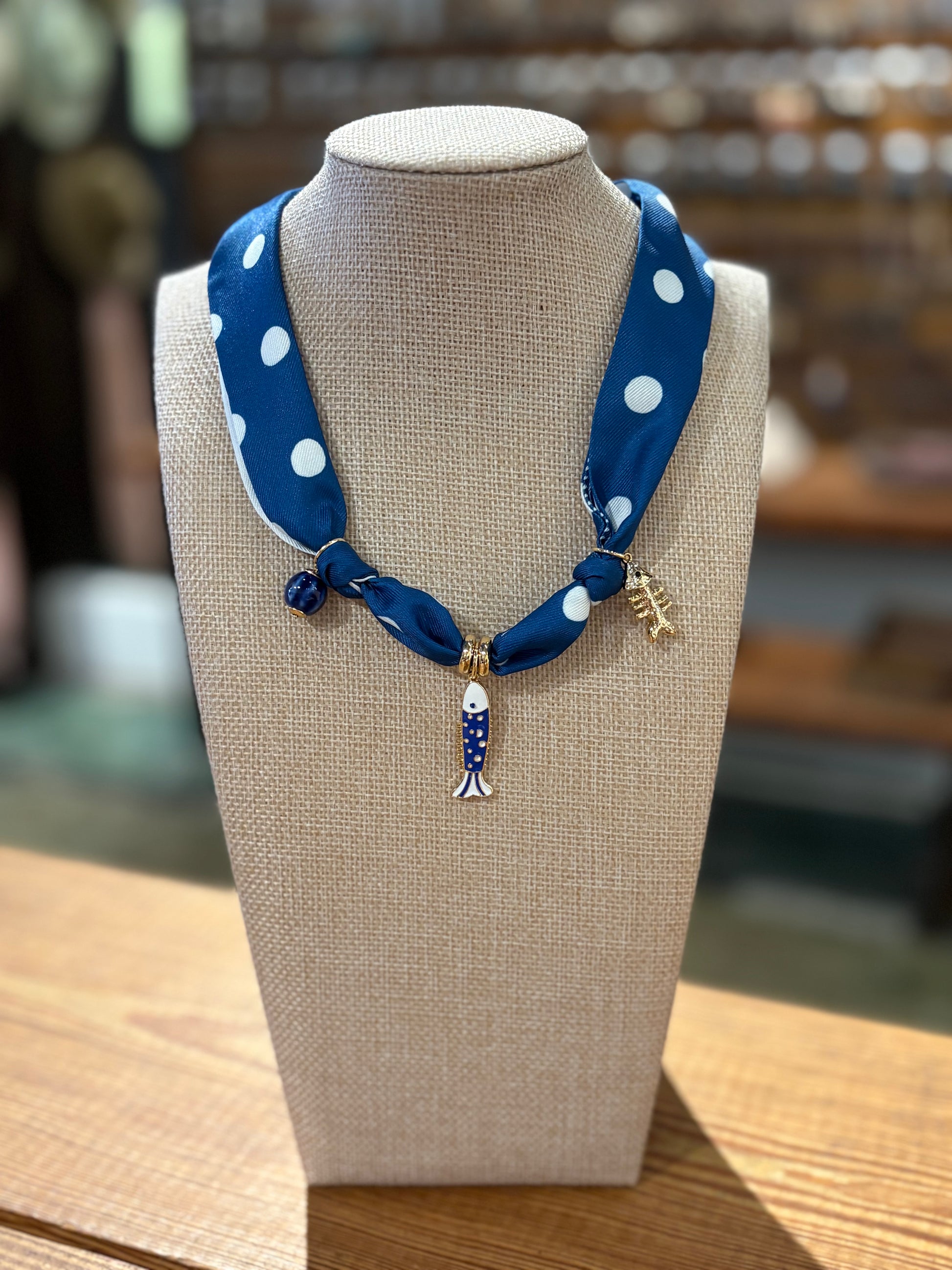 Fish Polka Dot Scarf Necklace