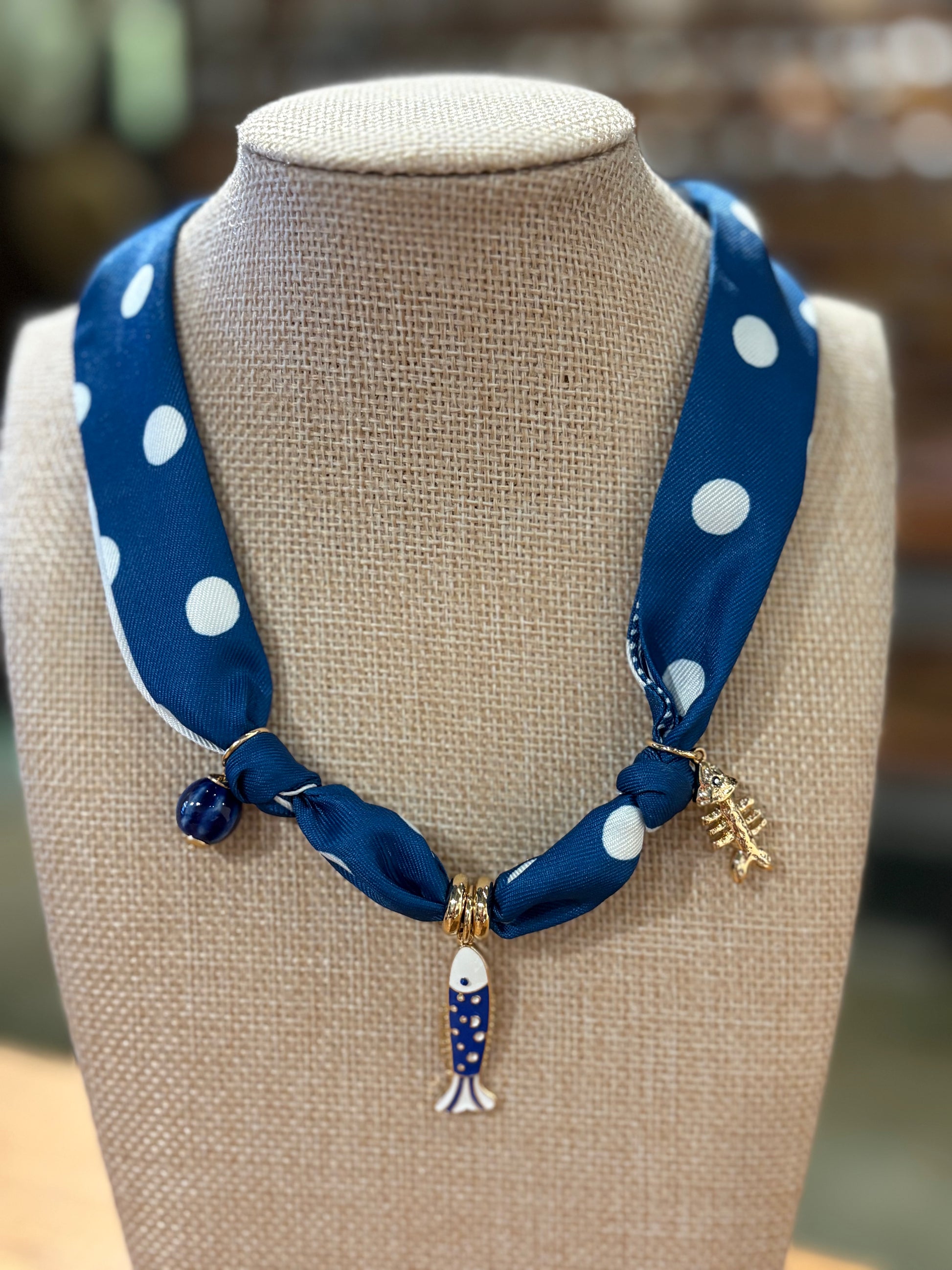 Fish Polka Dot Scarf Necklace