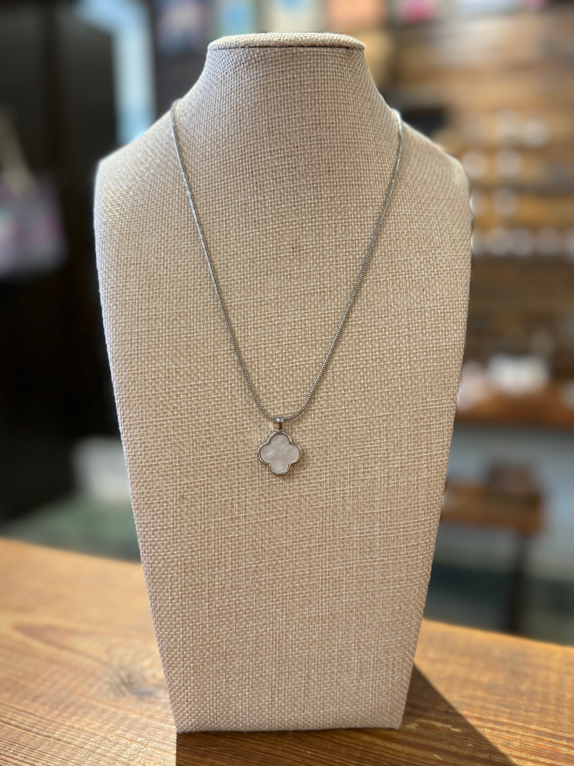 Silver Pearl Quatrefoil Necklace