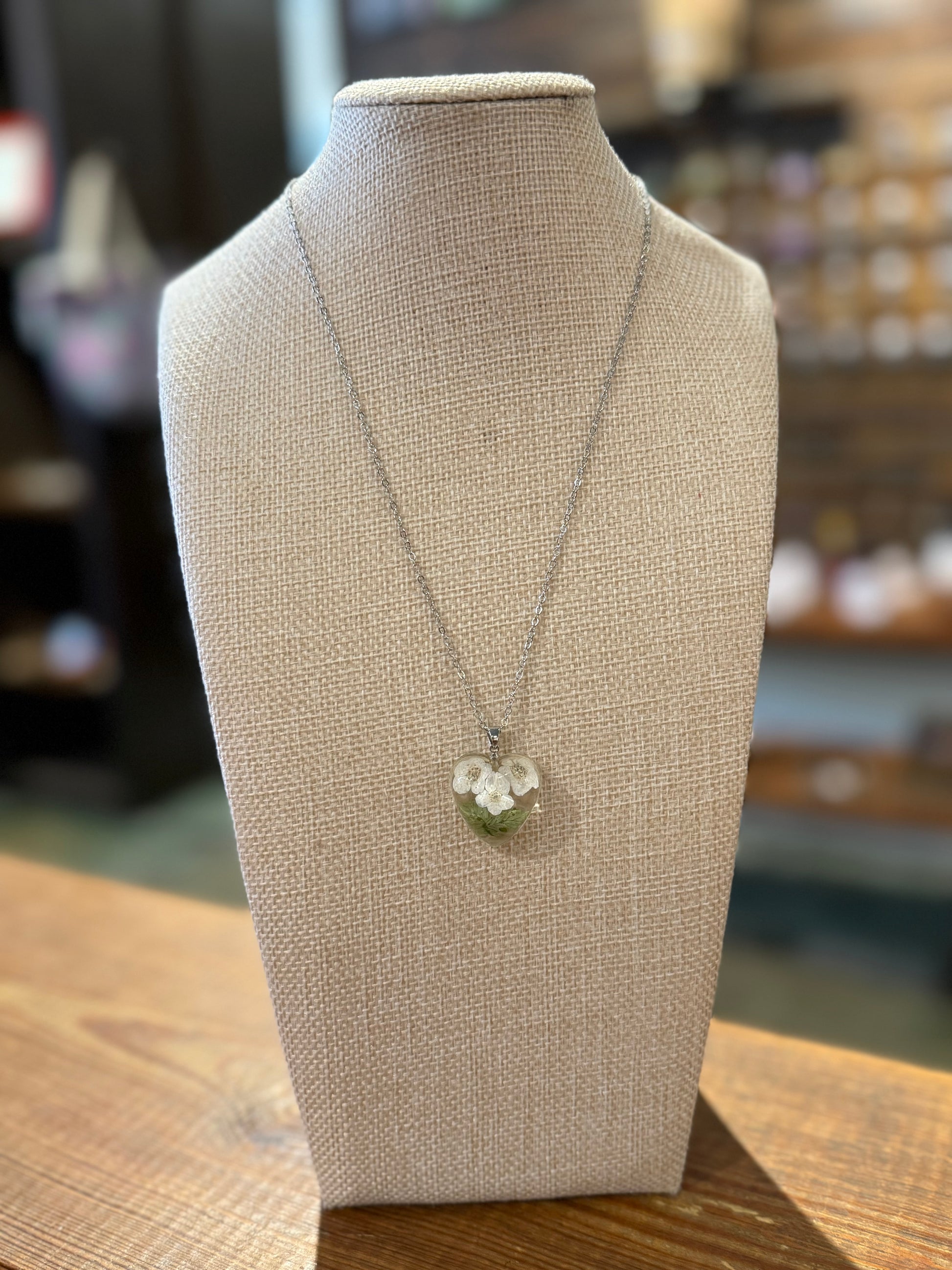 Pressed Flower Heart Necklace