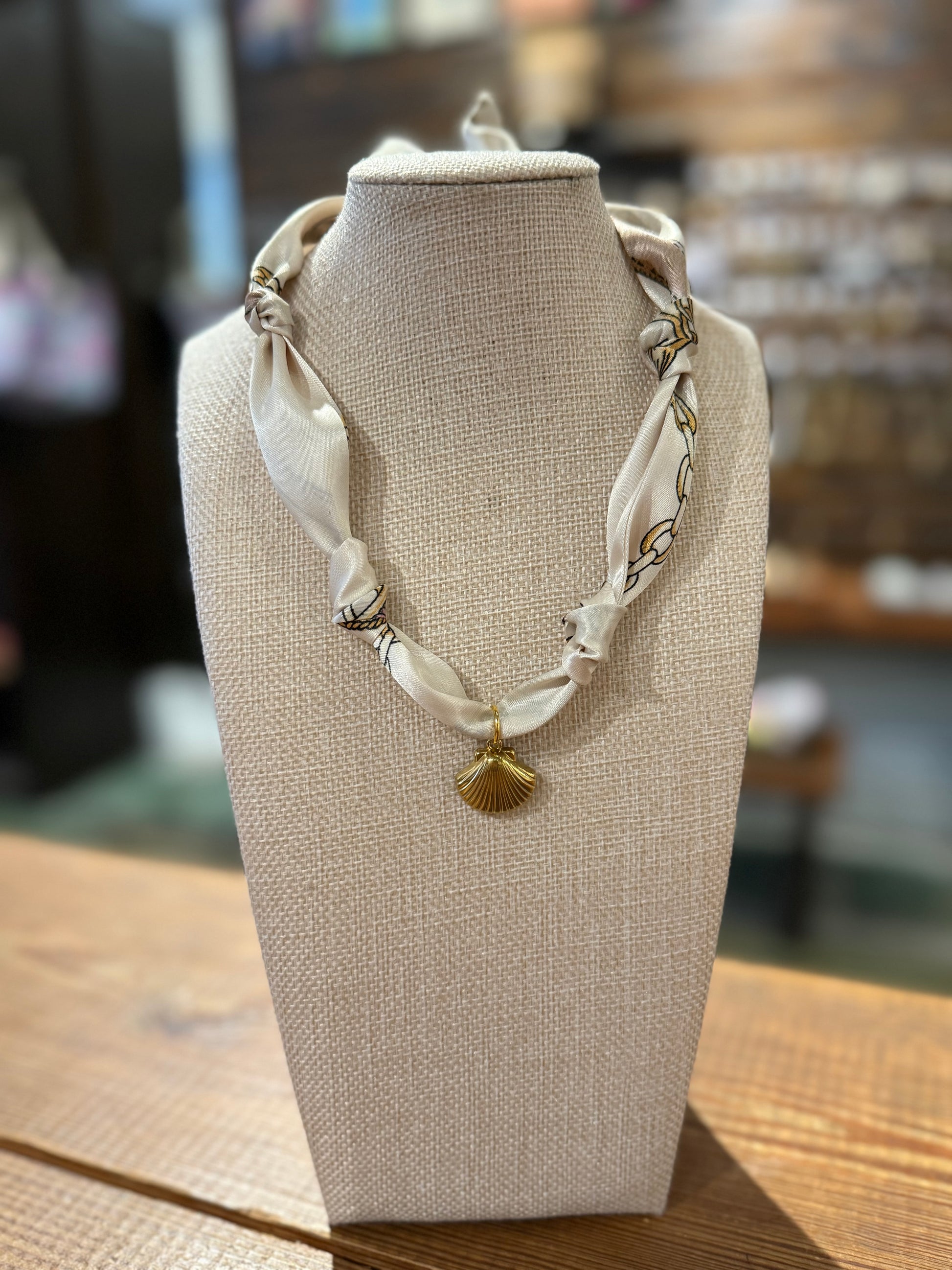 Simply Knotty Scarf Necklace - White Shell