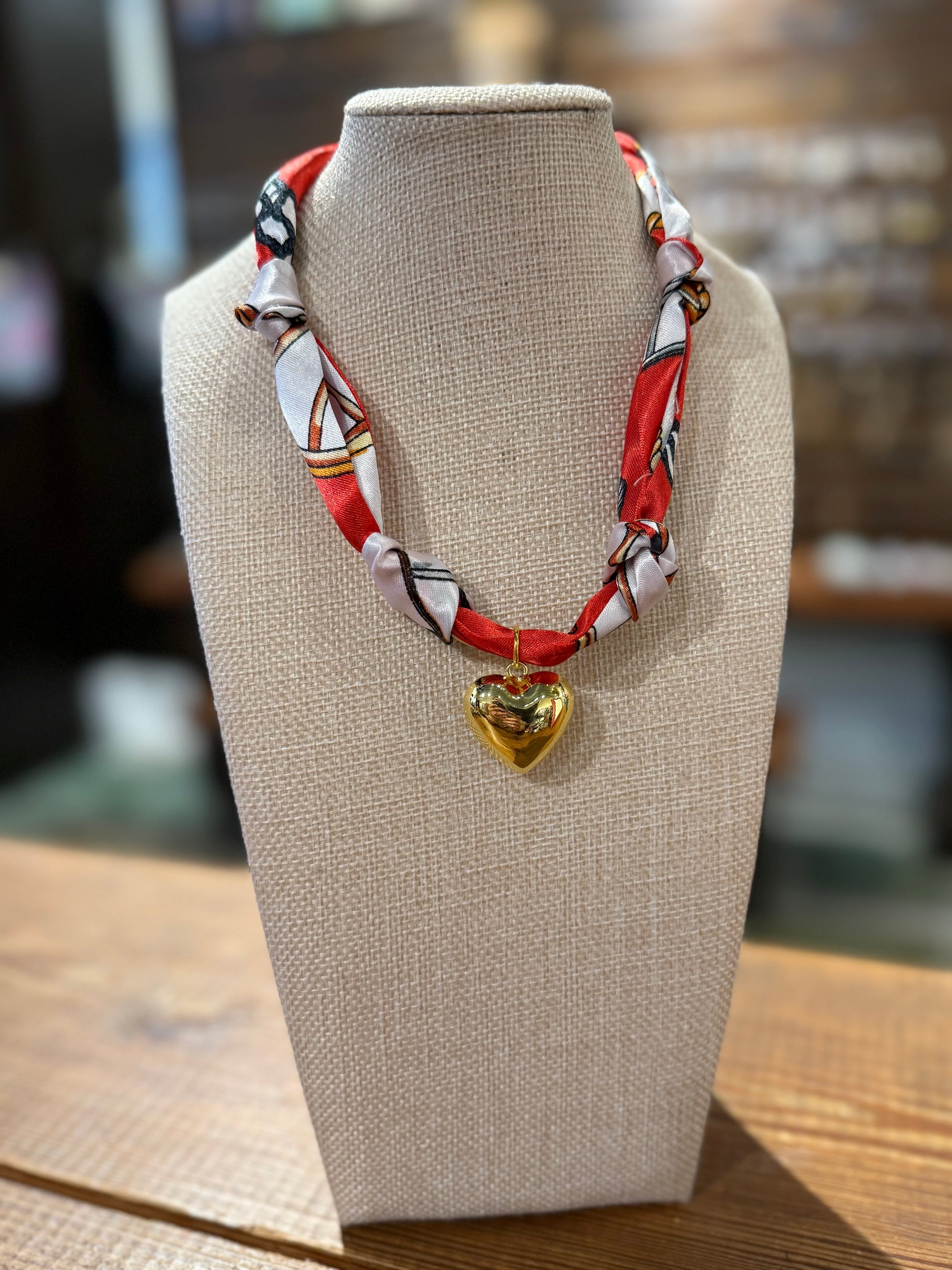 Simply Knotty Scarf Necklace - Red Heart