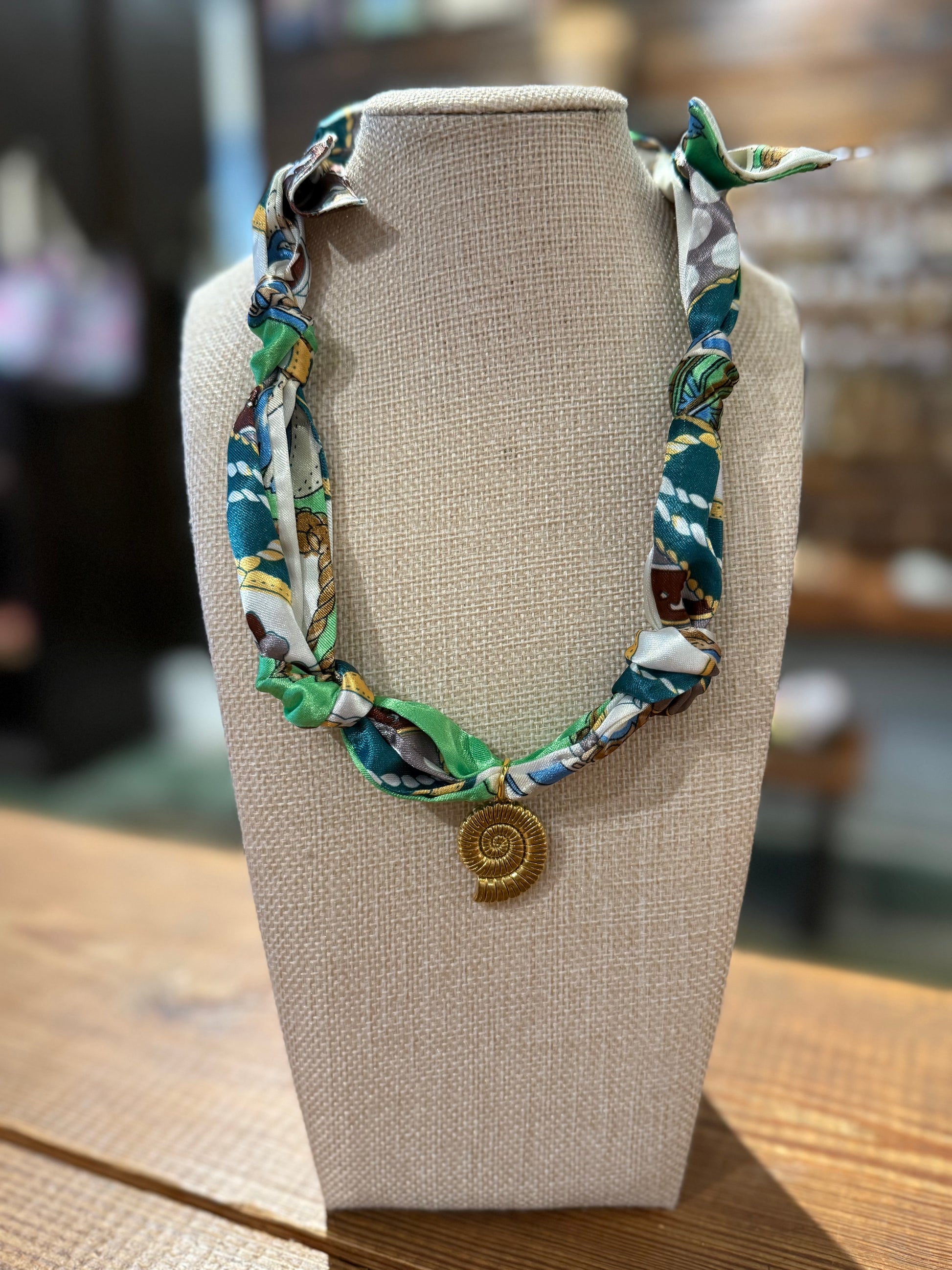 Simply Knotty Scarf Necklace - Spiral Shell
