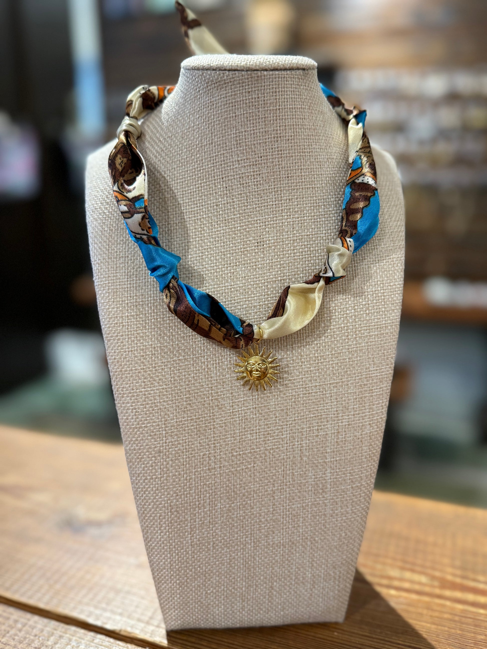 Simply Knotty Scarf Necklace - Sun Charm