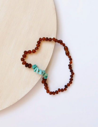 13" Necklace Raw Cognac Amber + Raw Amazonite