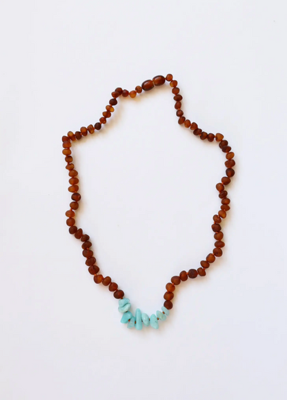 13" Necklace Raw Cognac Amber + Raw Amazonite