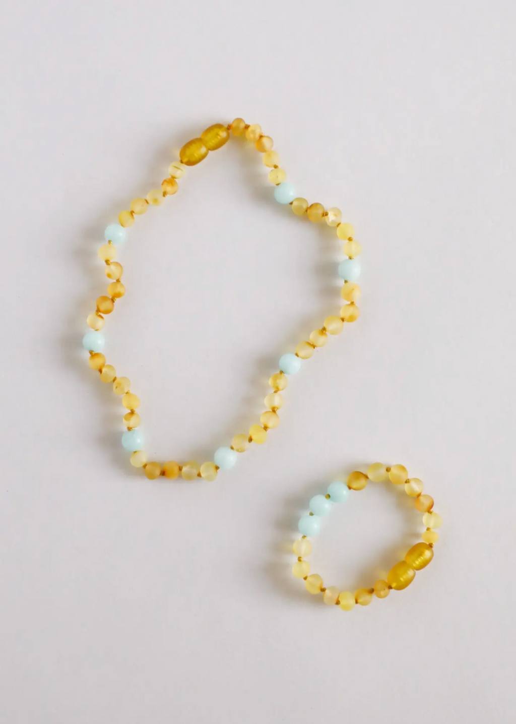 6" Bracelet Raw Honey Amber + Amazonite Halo
