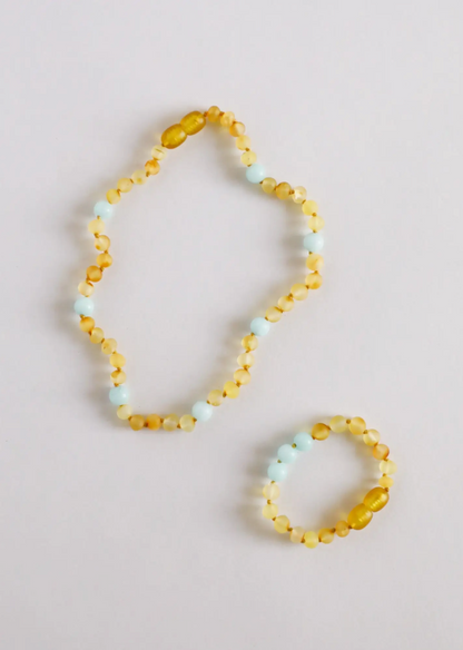 6" Bracelet Raw Honey Amber + Amazonite Halo