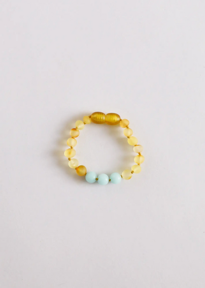 6" Bracelet Raw Honey Amber + Amazonite Halo