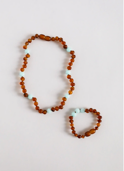 6" Bracelet Raw Cognac Amber + Amazonite Halo