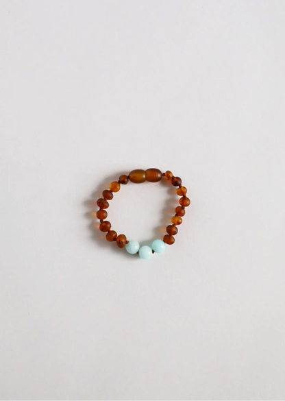 6" Bracelet Raw Cognac Amber + Amazonite Halo