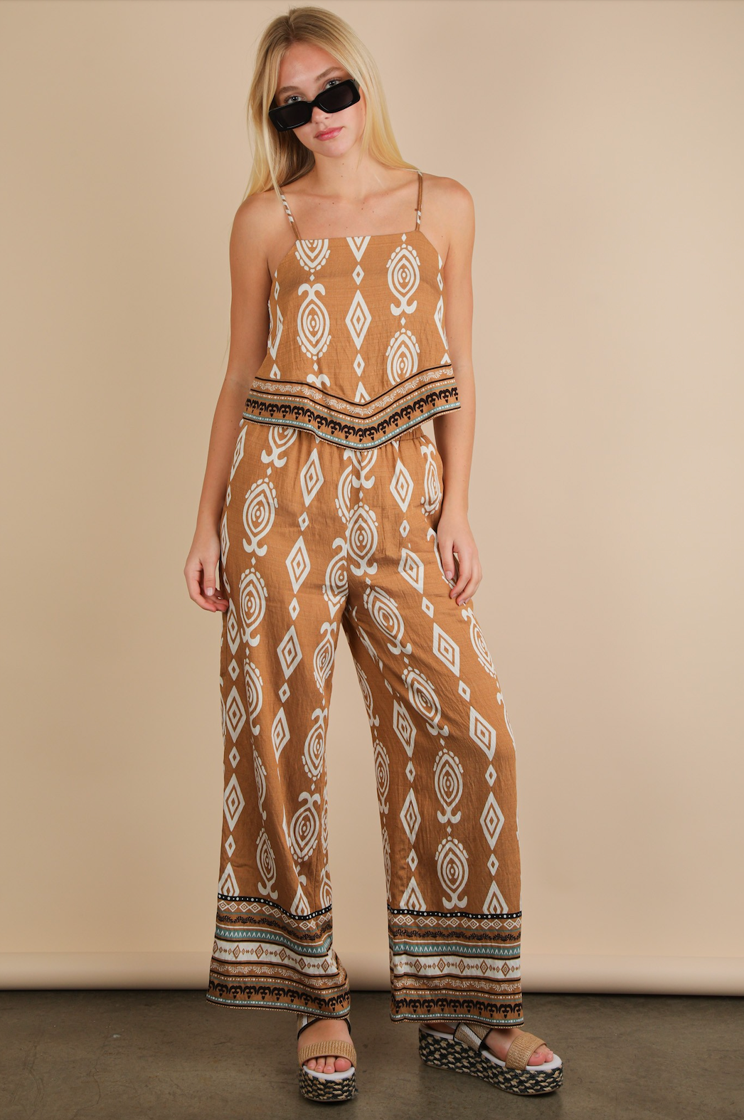 Scarf Boarder Top -Mocha