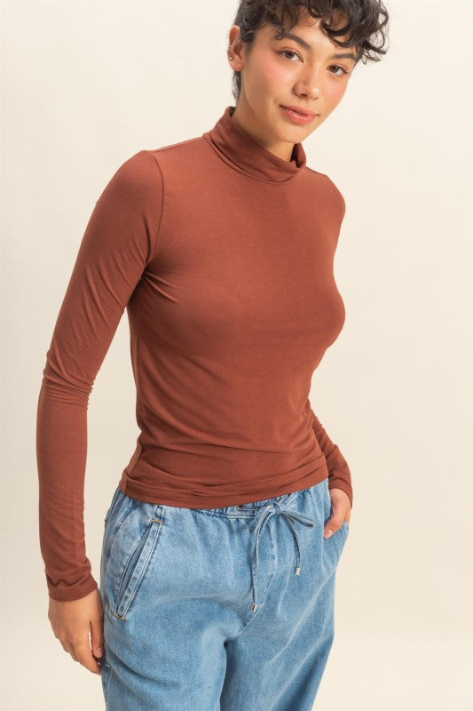 Essential Turtleneck Top - Brown