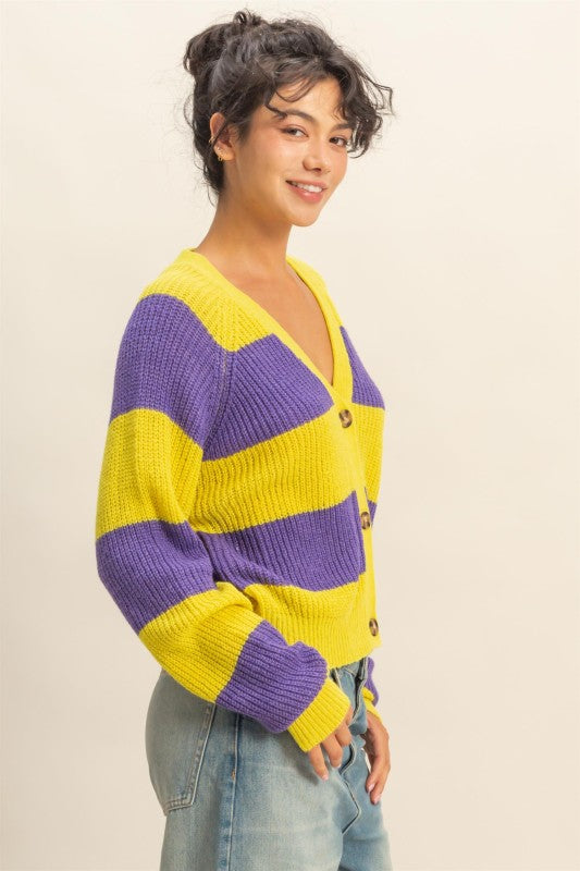 Jetty Knit Cardigan - Purple & Yellow