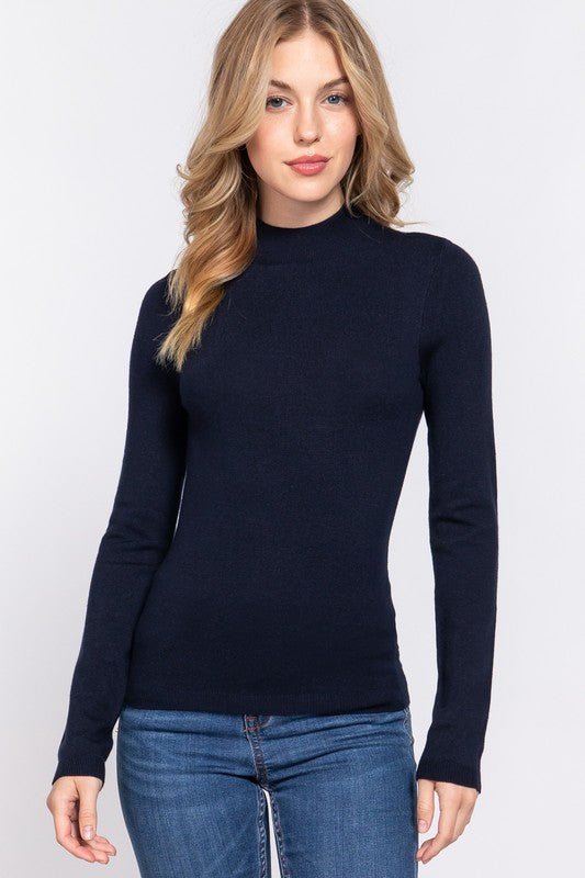 Mock Neck Longsleeve - Navy