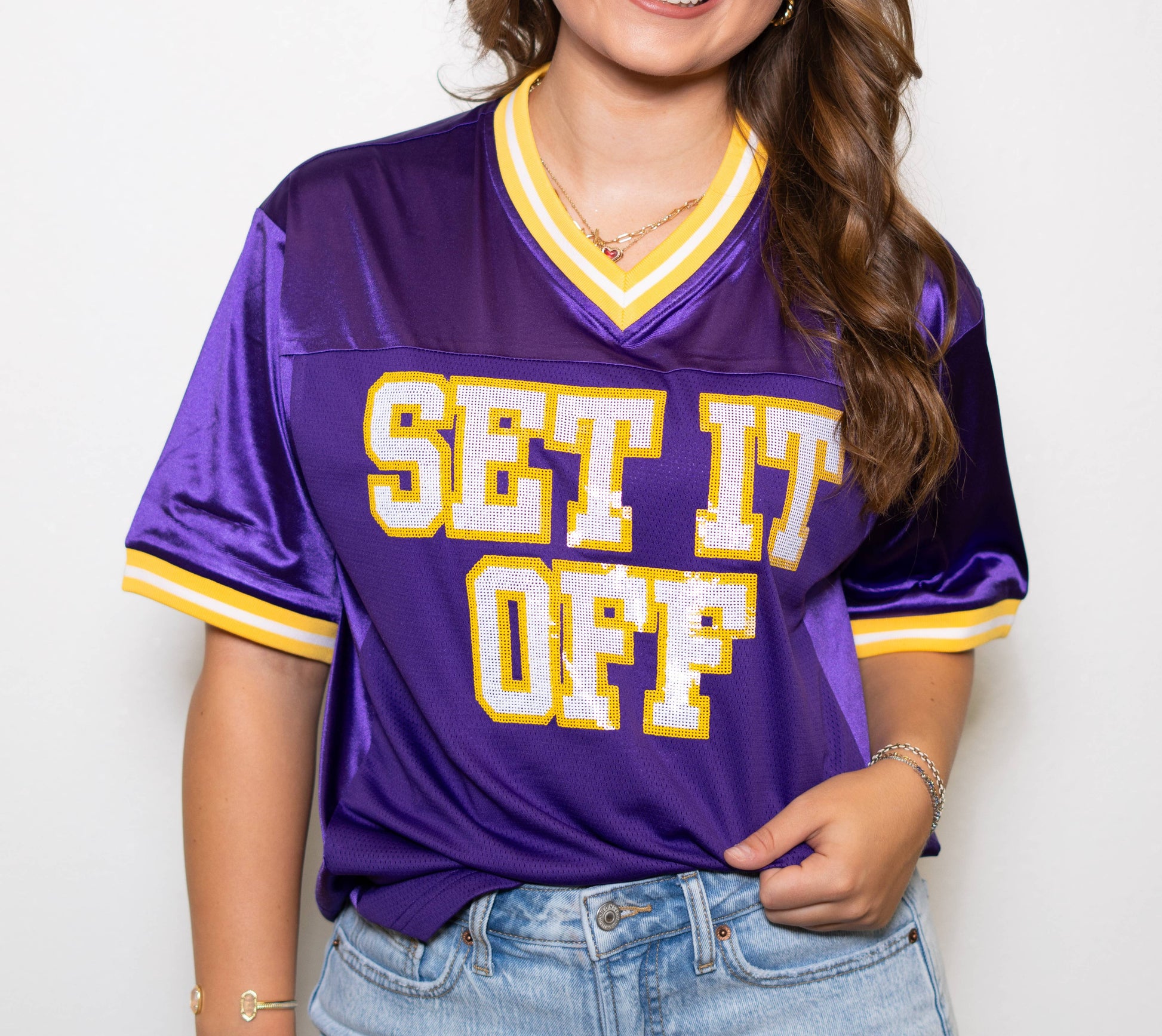 Set It Off | Women's Sequin Design Football Jersey