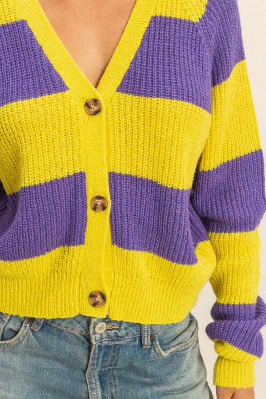 Jetty Knit Cardigan - Purple & Yellow