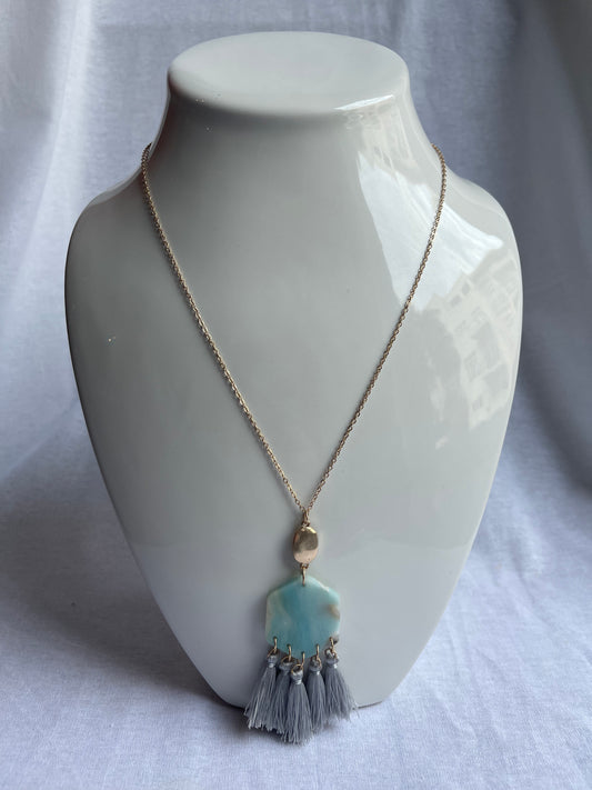 Turquoise hex and fringe necklace